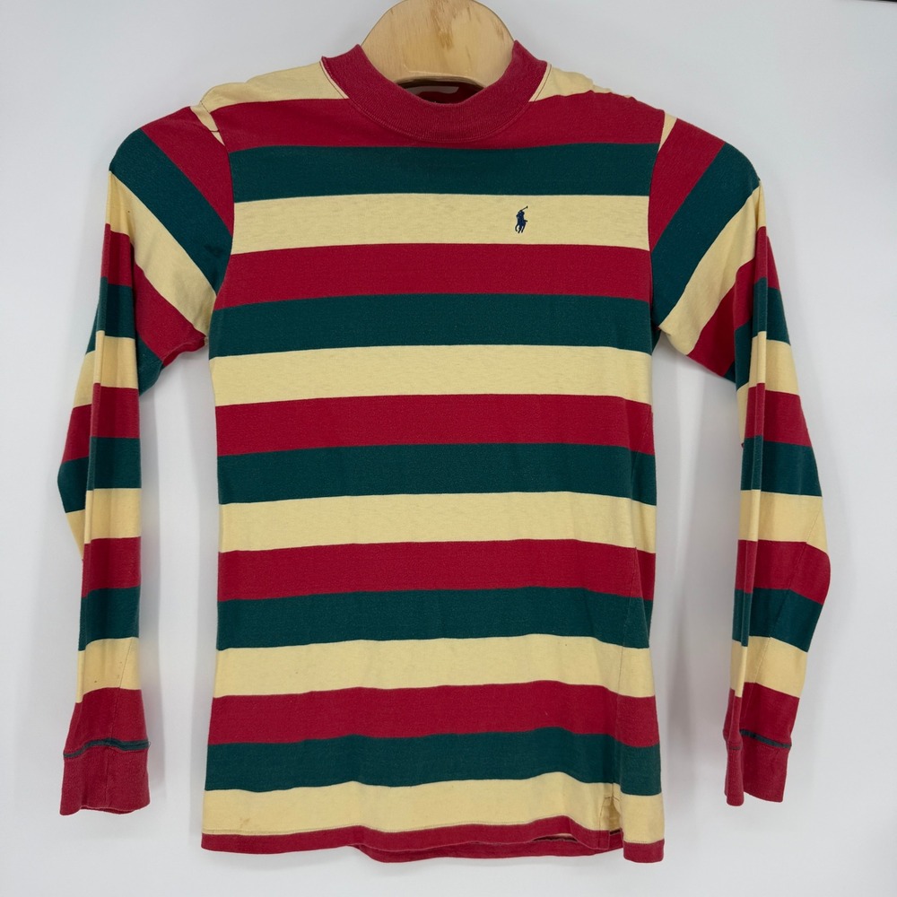 Vintage Polo Ralph Lauren Striped Long Sleeve Shirt XL Red Green Cream USA Made